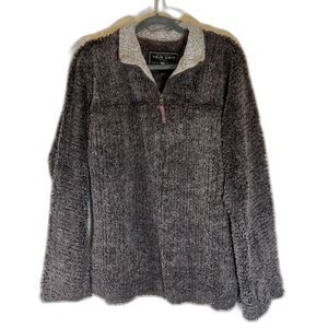 Soft True Grit Mens Sherling 1/2 Zip Pullover Dark Gray/Brown Size Small